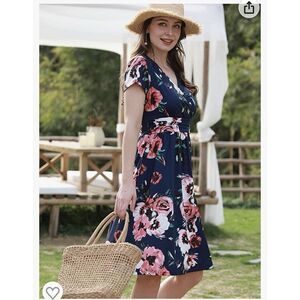 Women's Summer Short Sleeve V-Neck Floral Short  Dress xxl